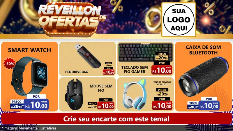 Modelo de TV para TV Horizontal com o tema Réveillon de Ofertas para Informática
