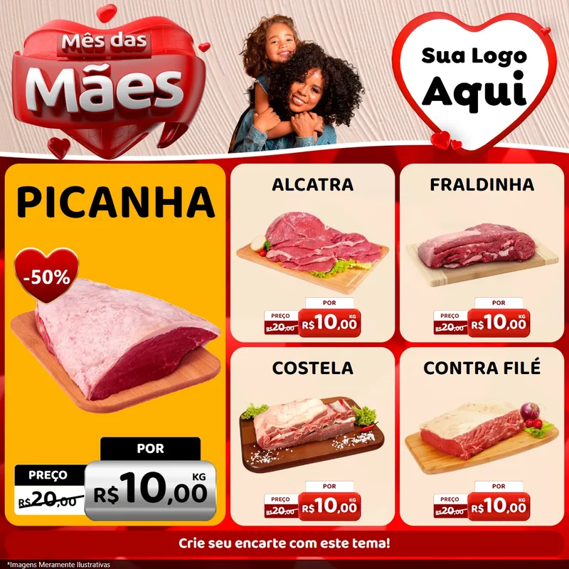 Modelo de Rede Social para Feed Facebook com o tema Mês das Mães para Açougue