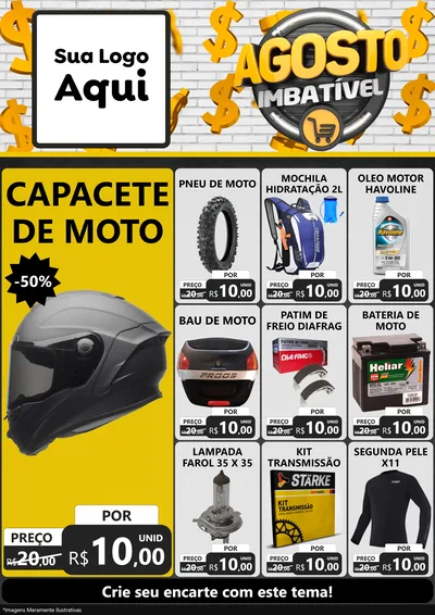 Modelo de Encarte para Encarte A4 Vertical com o tema Agosto imbatível para Moto peças