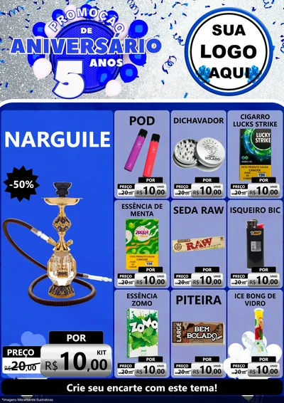 Modelo de Encarte para Encarte A4 Vertical com o tema Promoção de Aniversário - 5 Anos para Tabacaria