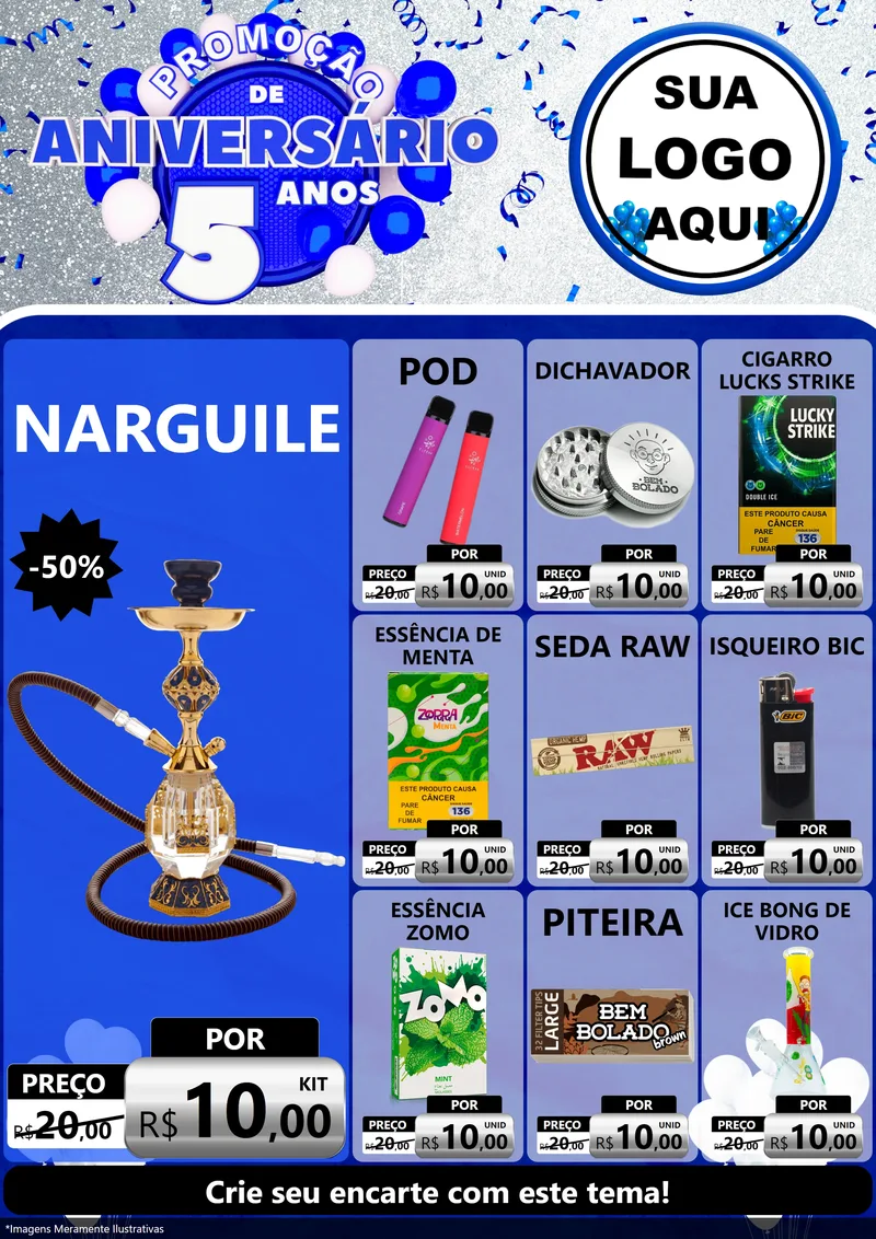 Modelo de Encarte para Encarte A4 Vertical com o tema Promoção de Aniversário - 5 Anos para Tabacaria