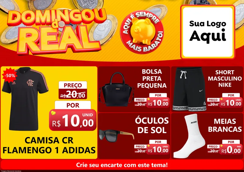 Modelo de Encarte para Encarte A4 Horizontal com o tema Domingou do Real para Roupas e acessórios