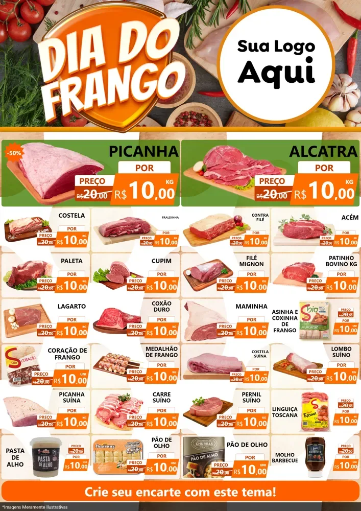 Modelo de Encarte para Encarte A4 Vertical com o tema Dia do Frango para Açougue