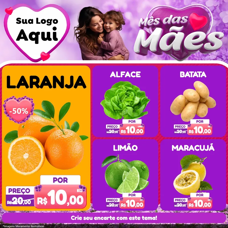 Modelo de Rede Social para Feed Facebook com o tema Mês das Mães para Hortifrúti