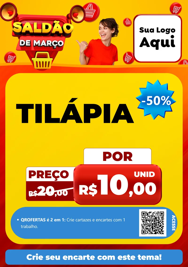 Modelo de Cartaz para Cartaz A4 Vertical com o tema Saldão de Março para Peixaria