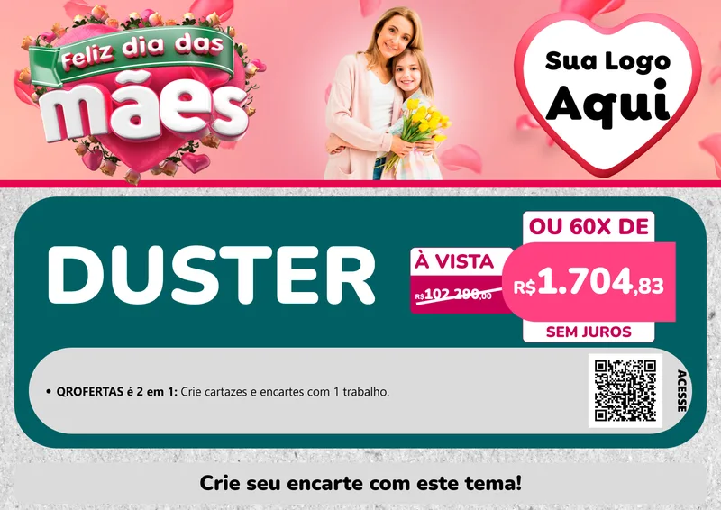 Modelo de Cartaz para Cartaz A4 Horizontal com o tema Feliz Dia das Mães para Concessionaria de Carros