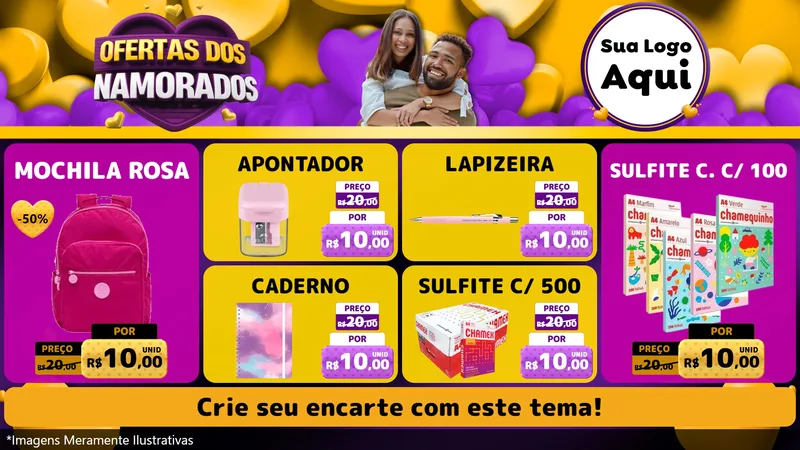 Modelo de TV para TV Horizontal com o tema Oferta Dos Namorados para Papelaria
