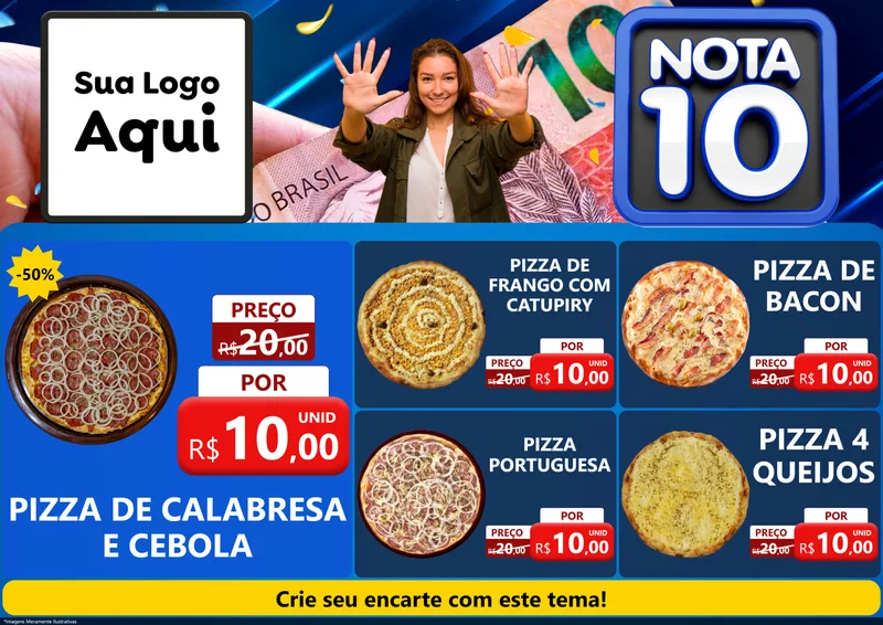 Modelo de Encarte para Encarte A4 Horizontal com o tema Nota 10 para Pizzaria