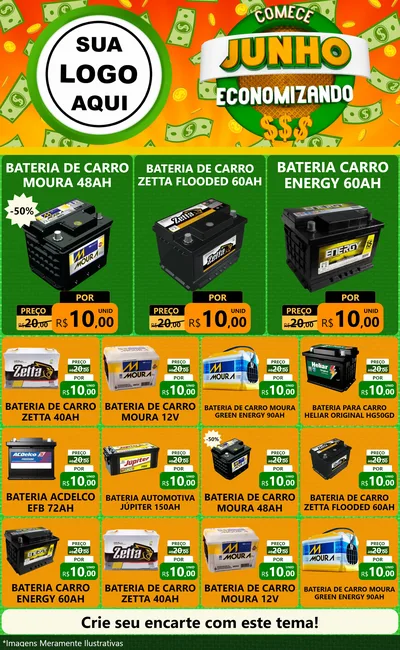 Modelo de Encarte para Encarte Grande com o tema Comece Junho Economizando para Baterias Elétricas