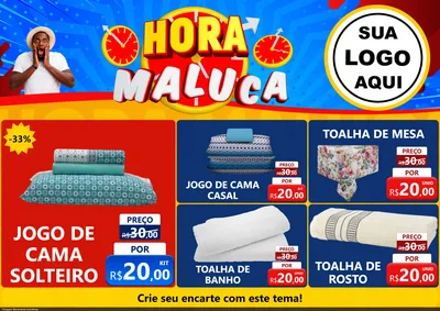 Modelo de Encarte para Encarte A4 Horizontal com o tema Hora Maluca para Cama, Mesa e Banho