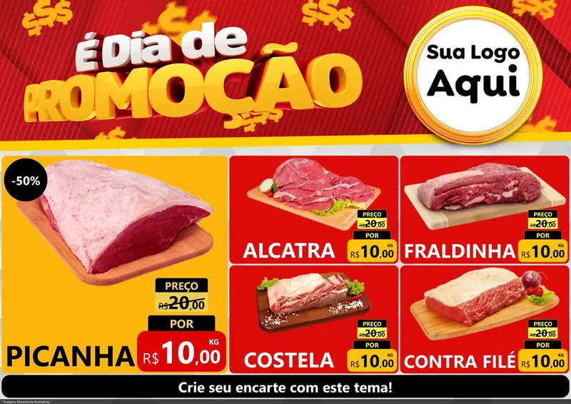 Modelo de Encarte para Encarte A4 Horizontal com o tema É Dia De Promoção para Açougue