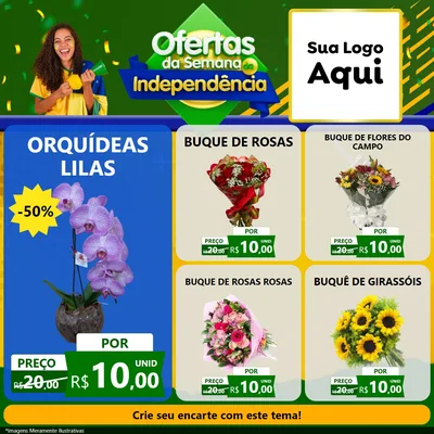 Modelo de Rede Social para Feed Facebook com o tema Ofertas da Semana da Independência para Floricultura e jardim