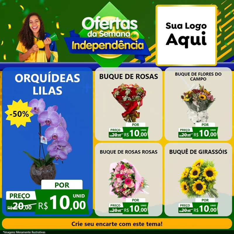 Modelo de Rede Social para Feed Facebook com o tema Ofertas da Semana da Independência para Floricultura e jardim