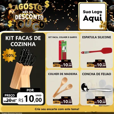 Modelo de Rede Social para Feed Facebook com o tema Agosto Mês do Desconto Louco para Utilidades Domésticas