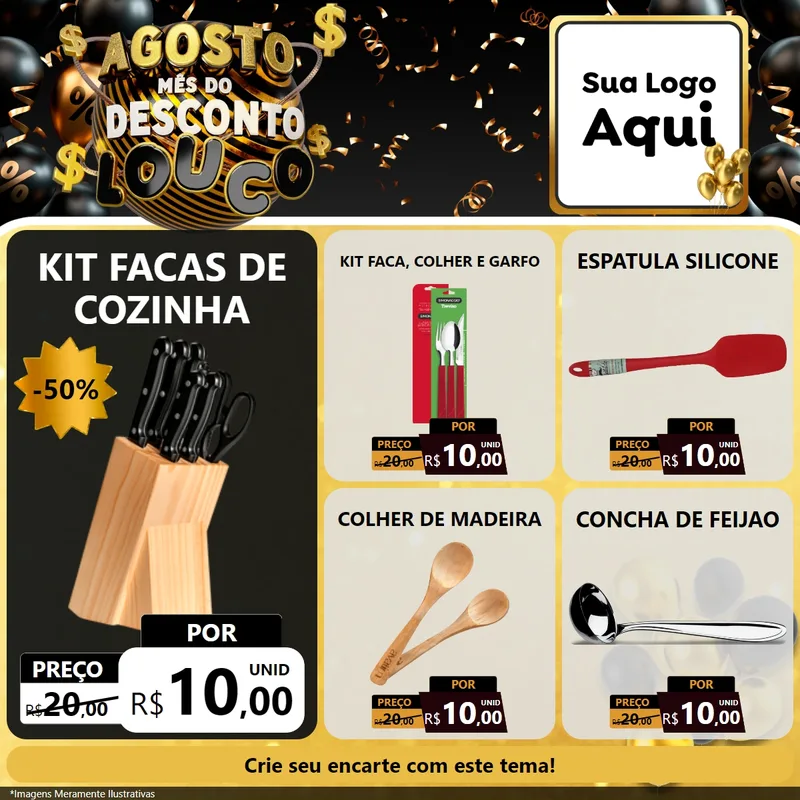 Modelo de Rede Social para Feed Facebook com o tema Agosto Mês do Desconto Louco para Utilidades Domésticas