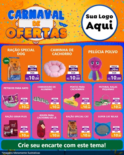 Modelo de Rede Social para Feed Instagram com o tema Carnaval de Ofertas para Pet Shop