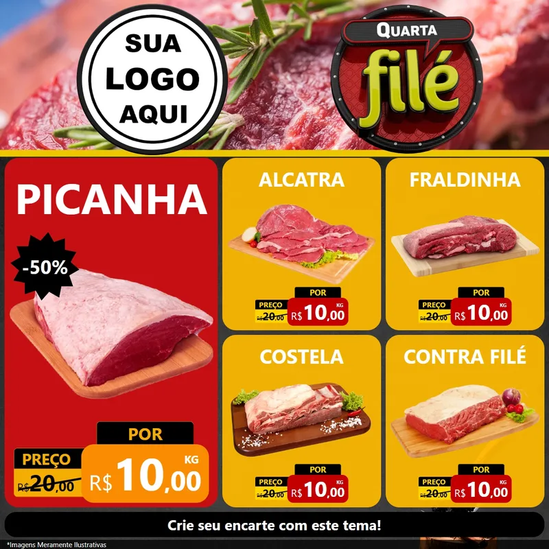 Modelo de Rede Social para Feed Facebook com o tema Quarta Filé para Açougue