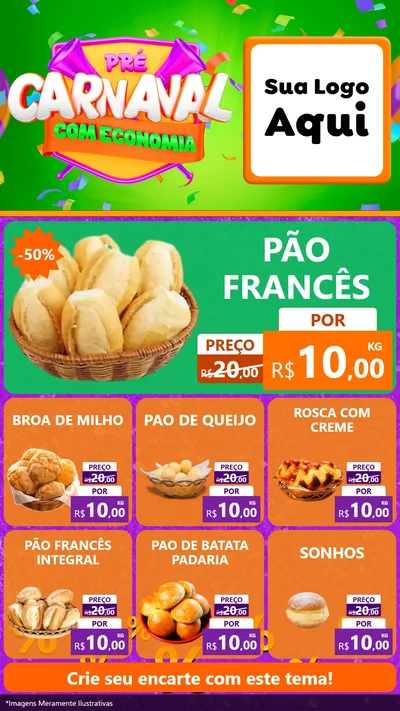 Modelo de Rede Social para Stories com o tema Pré-Carnaval Com Economia para Padaria