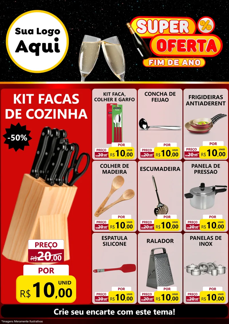 Modelo de Encarte para Encarte A4 Vertical com o tema Super Oferta Fim de Ano para Utilidades Domésticas