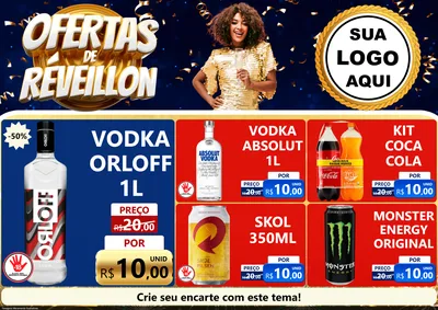 Modelo de Encarte para Encarte A4 Horizontal com o tema Ofertas de Réveillon para Distribuidora de bebidas