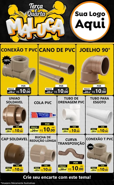 Modelo de Encarte para Encarte Grande com o tema Terça e Quarta Maluca para Tubos e conexões