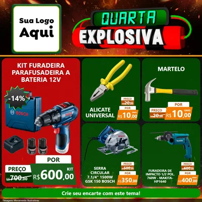 Modelo de Rede Social para Feed Facebook com o tema Quarta Explosiva para Maquinas e Ferramentas