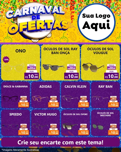 Modelo de Rede Social para Feed Instagram com o tema Carnaval de Ofertas para Óticas