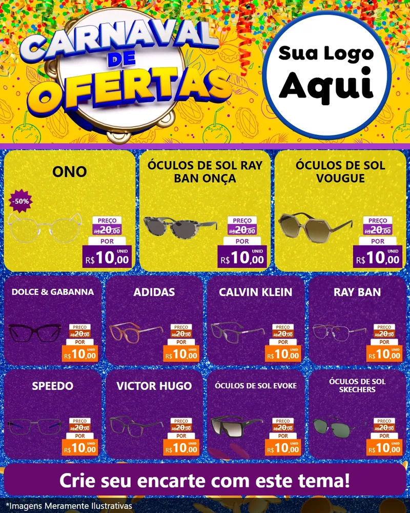 Modelo de Rede Social para Feed Instagram com o tema Carnaval de Ofertas para Óticas