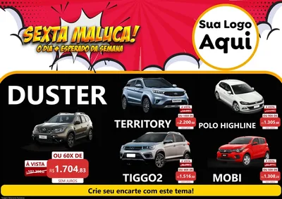 Modelo de Encarte para Encarte A4 Horizontal com o tema Sexta Maluca! para Concessionaria de Carros