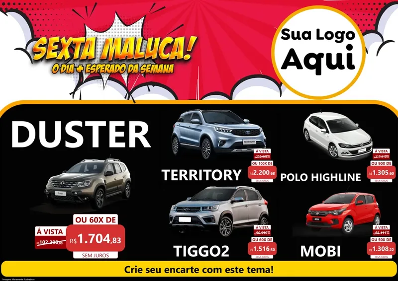 Modelo de Encarte para Encarte A4 Horizontal com o tema Sexta Maluca! para Concessionaria de Carros