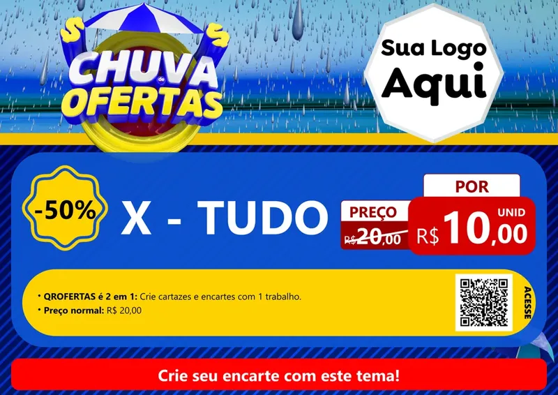 Modelo de Cartaz para Cartaz A4 Horizontal com o tema Chuva de Ofertas para Hamburgueria