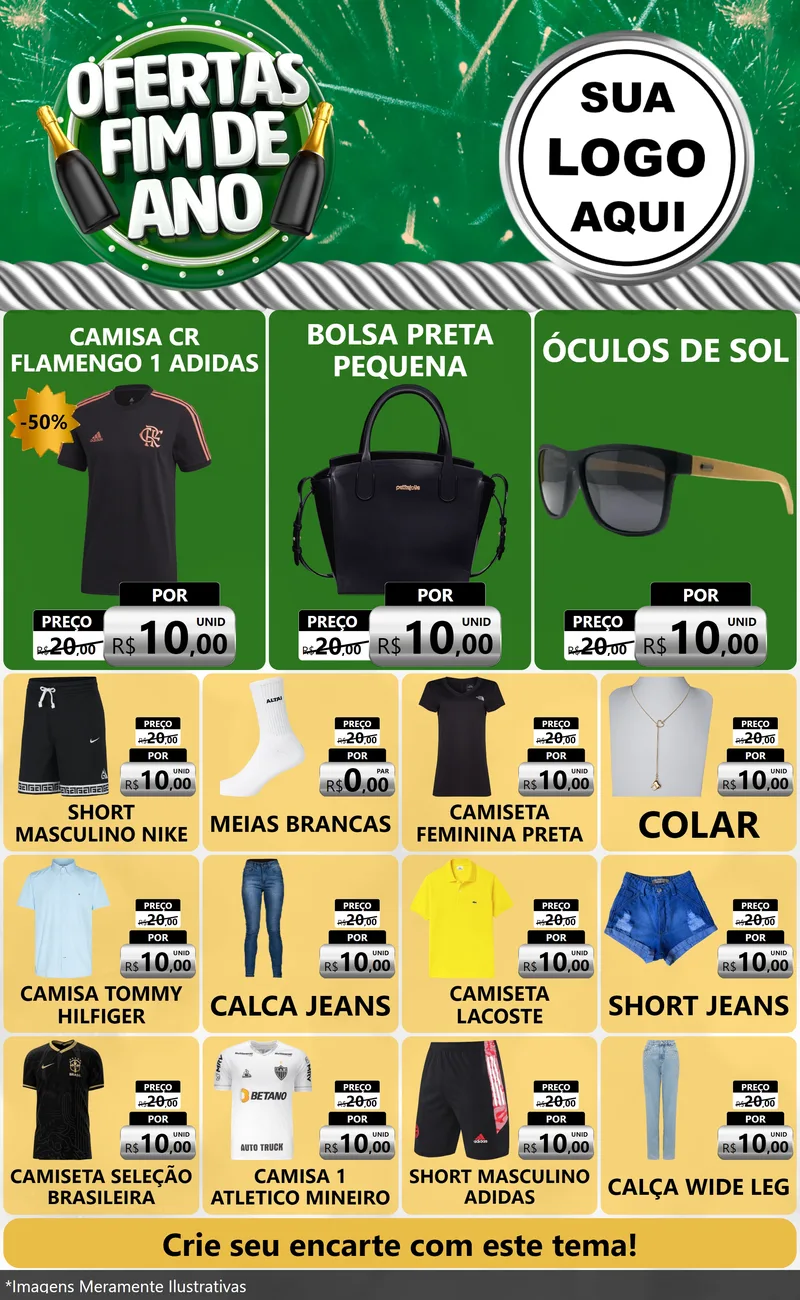 Modelo de Encarte para Encarte Grande com o tema Ofertas Fim de Ano para Roupas e acessórios