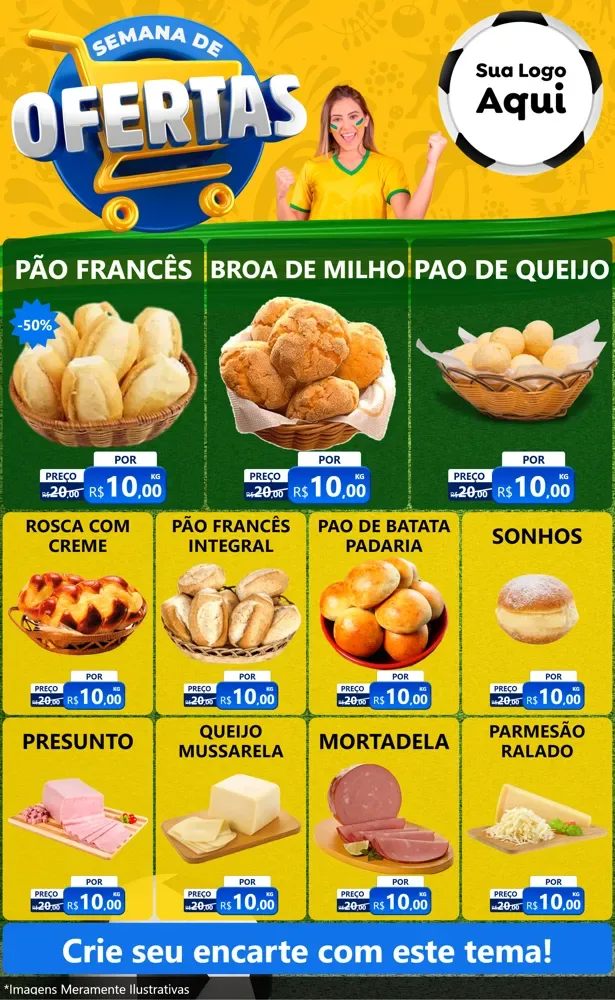 Modelo de Encarte para Encarte Grande com o tema Semana de Ofertas - Copa para Padaria