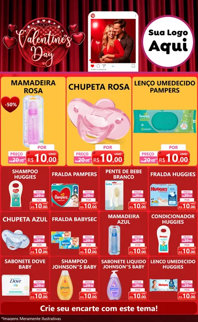 Modelo de Encarte para Encarte Grande com o tema Valentine's Day para Bebês