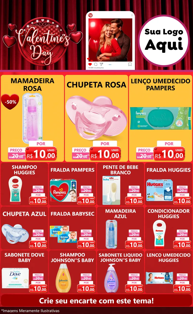 Modelo de Encarte para Encarte Grande com o tema Valentine's Day para Bebês