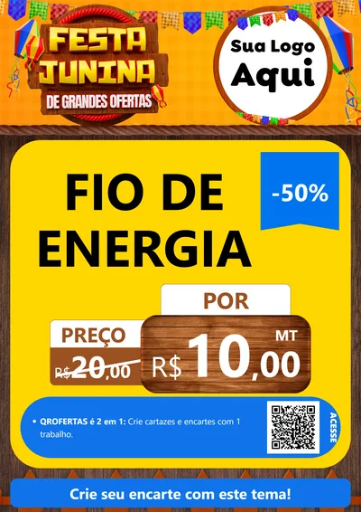 Modelo de Cartaz para Cartaz A4 Vertical com o tema Festa Junina de Grandes Ofertas para Materiais Elétricos