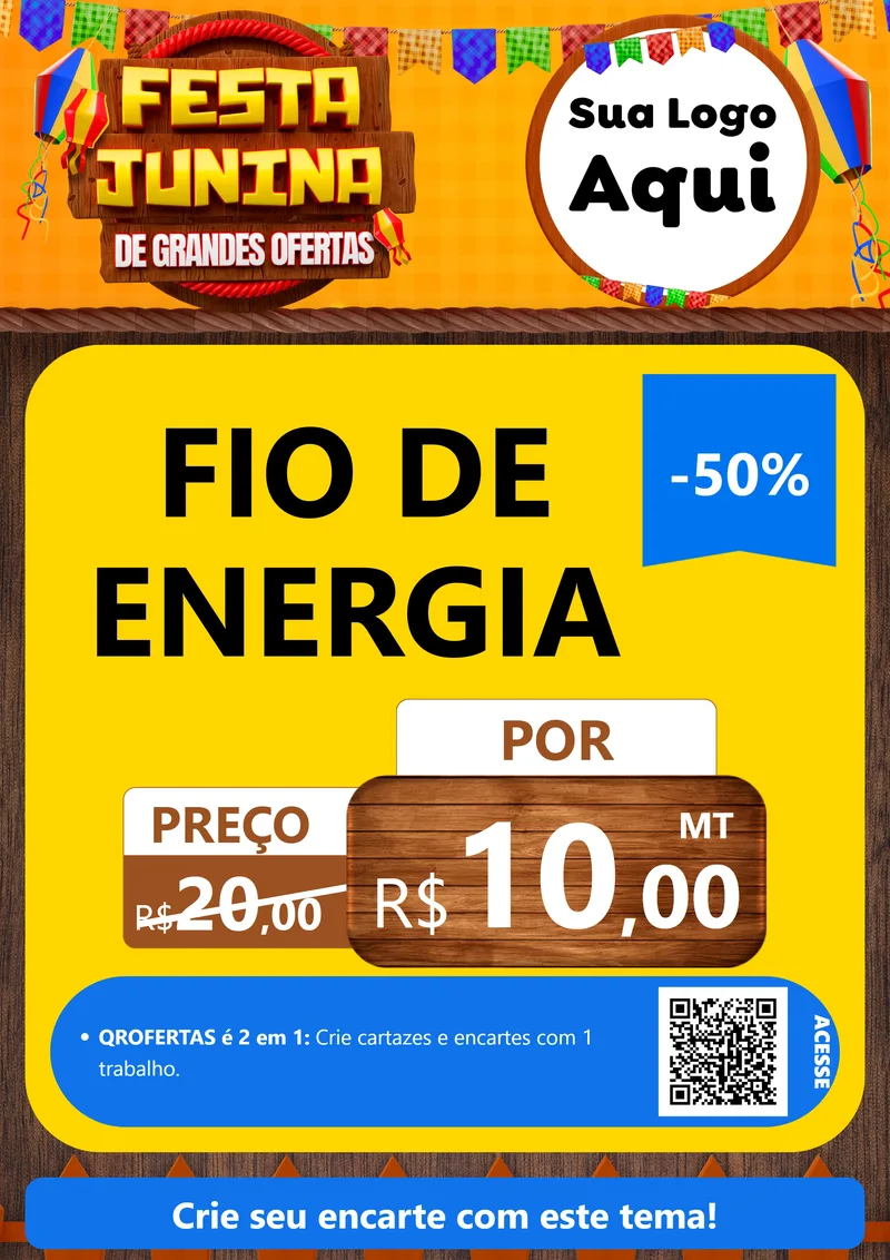 Modelo de Cartaz para Cartaz A4 Vertical com o tema Festa Junina de Grandes Ofertas para Materiais Elétricos
