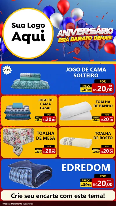 Modelo de TV para TV Vertical com o tema Aniversário para Cama, Mesa e Banho