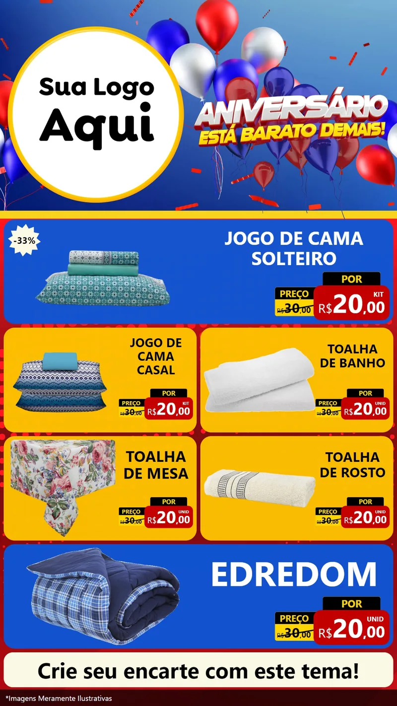 Modelo de TV para TV Vertical com o tema Aniversário para Cama, Mesa e Banho