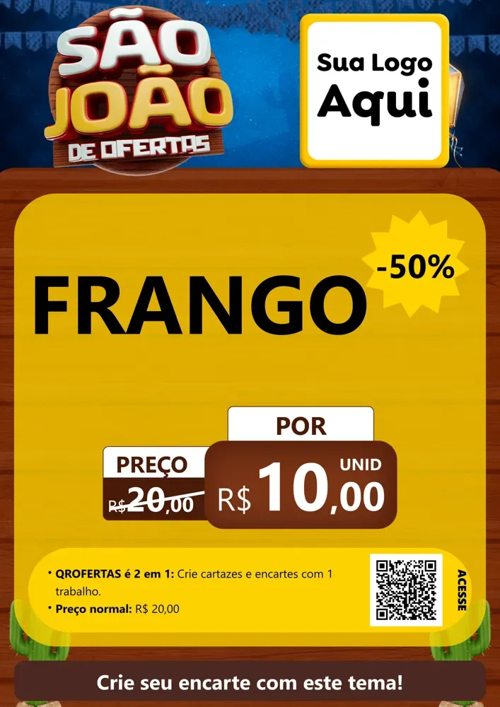 Modelo de Cartaz para Cartaz A4 Vertical com o tema São João Ofertas Imbatíveis! - Junina para Assados
