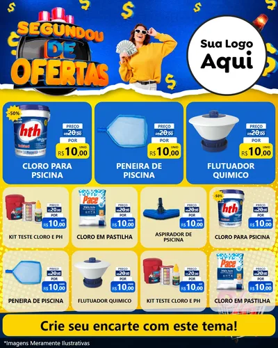 Modelo de Rede Social para Feed Instagram com o tema Segundou de Ofertas para Produtos para Piscina