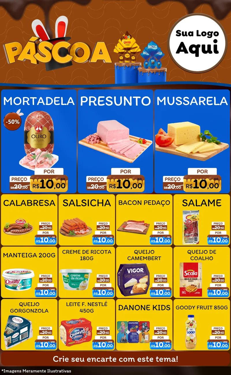 Modelo de Encarte para Encarte Grande com o tema Páscoa para Frios e Laticínios