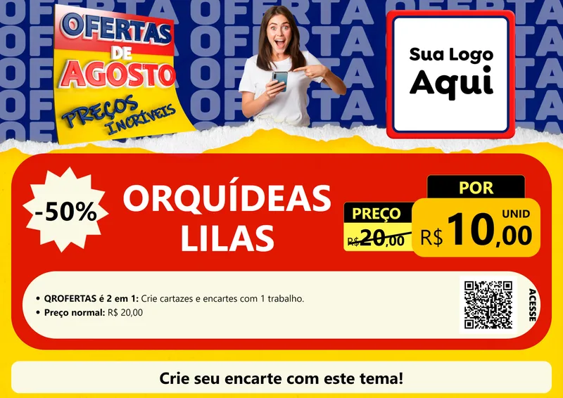 Modelo de Cartaz para Cartaz A4 Horizontal com o tema Ofertas de Agosto - Preços Incríveis para Floricultura e jardim