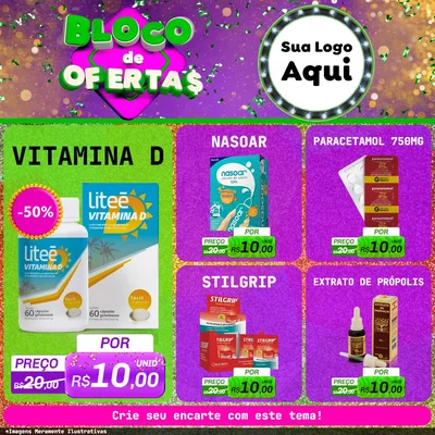 Modelo de Rede Social para Feed Facebook com o tema Bloco de Ofertas para Farmácia