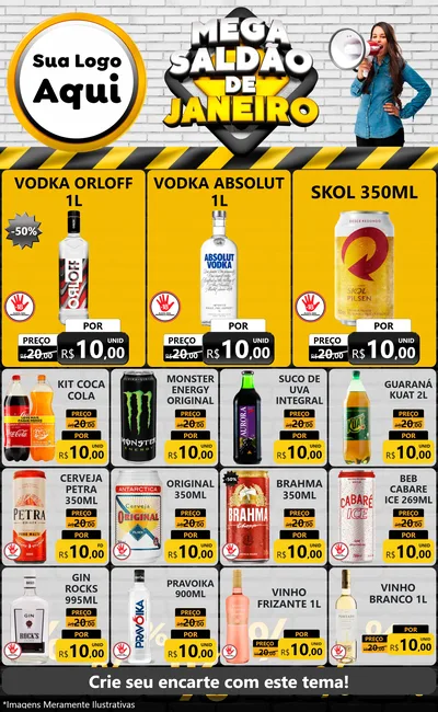 Modelo de Encarte para Encarte Grande com o tema Mega Saldão de Janeiro para Distribuidora de bebidas
