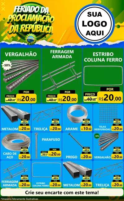 Modelo de Encarte para Encarte Grande com o tema Feriado da Proclamação da República para Ferragens