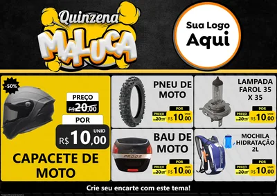 Modelo de Encarte para Encarte A4 Horizontal com o tema Quinzena Maluca para Moto peças