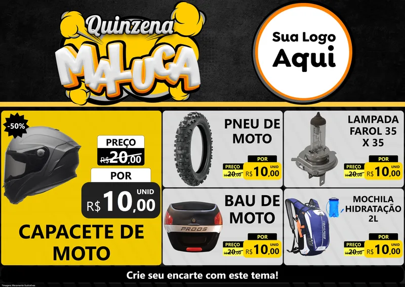 Modelo de Encarte para Encarte A4 Horizontal com o tema Quinzena Maluca para Moto peças