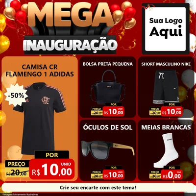Modelo de Rede Social para Feed Facebook com o tema Mega Inauguração para Roupas e acessórios