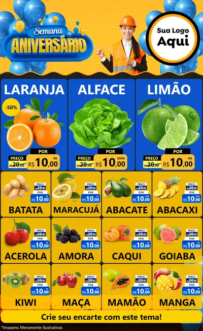 Modelo de Encarte para Encarte Grande com o tema Semana de Aniversário para Hortifrúti
